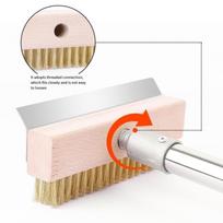 A25F-Stainless Steel Pizza Oven Brush With Pure Copper Bristles - Long Handle For Easy Cleaning
