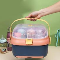 Baby Bottle Drying Rack Nursing Bottle Storage Box Container with Swivel Vent Dust Cover Drain Tray Detachable Holder mėlyna