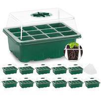 A84E-Plant Starting Trays Plant Starting Kit Mini Greenhouse Germination Kit For Seed Growing,12Pcs žalia