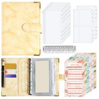 Marbling Money Saving Binder PU Waterproof Money Planner A6 with Protective Corner Savings Challenges Book Daily Bookkeeping geltona