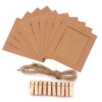 10Pcs DIY Craft Paper Photo Frame With Clips and Rope Wall Photo Frame Hanging Picture Album Home Decor Wedding Happy Birthday (coffee,3 inch) kava