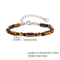 Vnox Stainless Steel Tiger Eye Black Onyx Beaded Bracelet Adjustable Chain Link Wristband for Men Women Fashion Jewelry Gift New