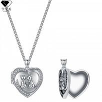 Copper Heart Cat Photo Locket Necklace With Zirconia Crystals Delicate Pendant Women Elegant Lock Chain Jewelry Heart Cat Photo Frame Pendant Necklace