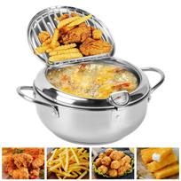 Japanese Tempura Fryer with Thermometer, Japanese Tempura Fryer Frying Pan Stainless Steel Frying Pan for Frying Tempura, du 20 cm