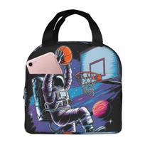 Astronaut Playing Basketball In Space Insulated Lunch Bag for Women Children Leakproof Food Boxes Thermal Lunch Box Tote One Size