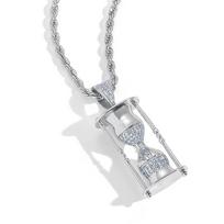 Street Fashion Hip Hop Men Women Necklace 18K Gold Plated Iced Out CZ Hourglass Pendant Sparkling Bling Chain Party Jewelry Free 3mm*60cm Stainless Steel Twisted Chain sidabras