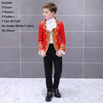 Child Prince Royalty Halloween Costume Set With Gold Flower Embellishments And Elegant King Attire 130cm raudona