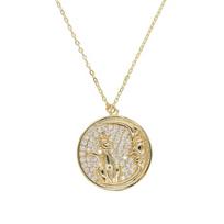 Promotion Bling Gold Plated Engraved Rose Flower Moon Star Round Coin Cz Pendant Necklace Fashion Women Jewelry 45+5cm