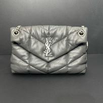 [Pre-Owned] Ysl LouLou Puffer Logo Quilted Wrinkled Matte Leather Chain Crossbody Cloud Pillow Shoulder Bag Small - Excellent #LJ7QIH ONE SIZE