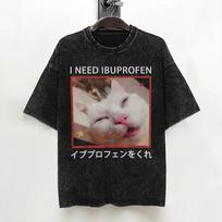 I Need Ibuprofen Japanese Cat T Shirt Washed Cotton Oversize TShirts  Novelty Men Women Streetwear Graphic Printed Tops Tees S
