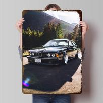 Black Sports Car E in Mountain Landscape Poster Customized Wall Art Vintage Metal Signs Retro Tin Plaque for Man Cave House 20x30cm（7.8x11.8inch）