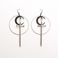 Silver Circle Pendant Earrings With Natural Moon Element And Stainless Steel Posts For Women