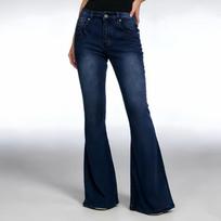 Women's Mid- Stretch Jeans Fashion Straight Leg Denim Pants With Pockets L tamsiai mėlyna spalva