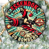 pc Essendon Bombers Round Metal Sign  VintageStyle Aluminum Wall Art Featuring Dynamic Football Player  Airplane Design 20x20cm(8x8inch)