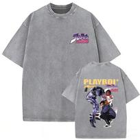 Washed Vintage Anime Jojo Bizarre Adventure Giorno Giovanna Tshirt Men Women Manga Retro Oversized T Shirt Male Cotton Tshirts 2XL