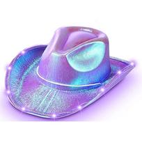 Costume Prop Eva Cowboy Hat With Multicolor Led Lights For Halloween Parties violetinė