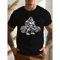 European sizes Men's Summer T-shirt, Barbell Muscular Gorilla Weightlifting Graphic Print Short Sleeve Tees Trend Casual Tops For Daily Life S juoda