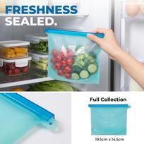 Silicone Reusable Ziplock Bags for Food Storage, Small Size for Refrigerator Vegetables and One Size mėlyna