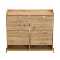 Shoe Rack Modern in Wood Look, 4-Door Cabinet, Space-Saving Cabinet for Entrance Areas, Hallways, or Corridors, Sturdy and Stylish Sideboard
