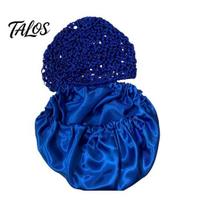 Protective Satin Shower Cap Silk Cap, with Breathable Mesh Top And Large Pocket Design, Hair Bonnet for Curls Lock Moisture Reduce Frizz 2 in mėlyna