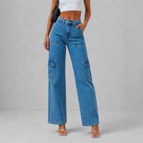 Women's Wide Leg Jeans High Waist Stretchy Baggy Denim Pants with Pockets Relaxed Loose Comfortable Jeans Casual Stretch Denim Trousers for Women XS
