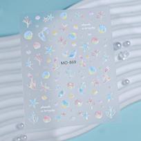 Iridescent Ocean Nail Stickers: Cartoon Laser Goldfish, Green Seaweed, and Four-Pointed Star with Adhesive Backing. Iridescent Ocean Series