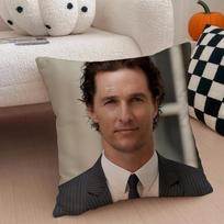 M-Matthew Mcconaughey Cushion Cover Linen Pillow Case Soft Breathable Protective Couch Room Decoration Peach skin 18*18(CM)-1Pcs