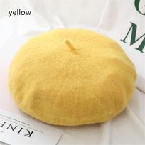 Women Girls Baggy Winter Warm Wool Beret Cap Flat Cap Hat Autumn Beret Hat Felt Berets geltona
