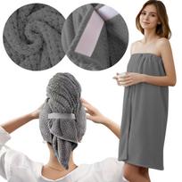 Zestaw Ręcznik Do Sauny Turban Do Włosów Komplet Pareo Szary Grafitowy [Recznik6]