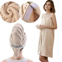 Zestaw Ręcznik Do Sauny Turban Do Włosów Komplet Pareo Beżowy [Recznik4]