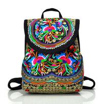 WTEMPO Etninio Stiliaus Siuvinėti Kuprinės Moteriškos Didelio Dydžio Spalvingos Laisvalaikio Paplūdimio Kelioninės Kuprinės 23*13*29cm juoda