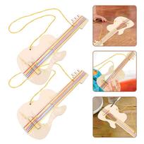 2 Pcs Baby Toys Woody Wooden Guitar Decor DIY Crafts Unfinished Music For Kids Graffiti Preschool beige