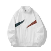 Spring and Autumn Jacket Casual Sports Thin Windbreaker Korean Edition Trendy Stand Collar Color Blocked Jacket XXL balta