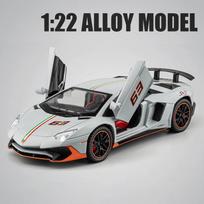 1/22 Lydinio Liejimo Lamborghini LP780-4 Sportinio Automobilio Modelis su Garsu Šviesa Atitraukiamas Simuliacinis Žaislinis Modelis Transporto Priemonės Vaikams Gimtadienio Dovanos pilka
