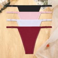 FINETOO 4 vnt./kompl. Moteriški medvilniniai stringai, reguliuojama juosmens juosta, apatinis trikotažas, žemu liemeniu, seksualūs G-string kelnaitės, moteriškas minkštas bikini apatinis trikotažas S&4Pcs