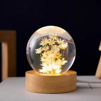 3D kiaulpienės kristalinė sfera 5cm 6cm Šviečianti gėlės kristalinė sfera Buko medžio stovas Išsaugota gėlės rutulio sfera Stalo papuošalai