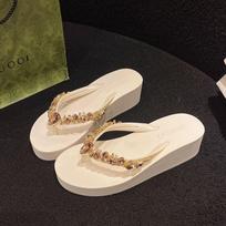 Herringbone High-heeled Diamond Wedge Slippers Beach Sandals 40 balta