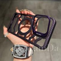 Applicable To IPhone16 Carbon Fiber Frameless Hollow Magnetic Suction Phone Case Apple 15 Lens Bracket PC Protection Case iPhone 16