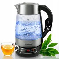 Stikliniame elektrinis virdulys BERGMANN, 1,7 l, 2200 W, su valdymo skydeliu, juodas