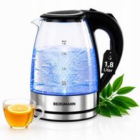 Stiklinis elektrinis virdulys BERGMANN, 1,8 l, 2200 W, su LED ir mygtukiniu dangteliu
