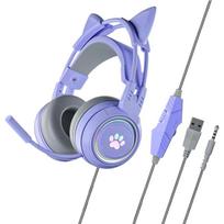 G25 Katės ausų ausinės Šviečiančios USB laidinės ausinės 3.5mm žaidimų ausinės su mikrofonu Triukšmo slopinimas kompiuteriui PC 1 violetinė