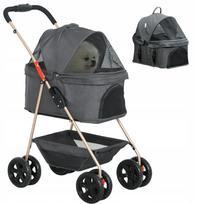 Vežimėlis šunims PawHut 3-in-1, sulankstomas, su nešimo krepšiu, pilkas