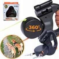 Automatinis 3 m ilgio dvigubas juodas Oh!dog pavadėlis dviem šunims