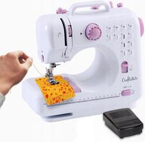 Mini siuvimo mašina CRAFTS&CO pradedantiesiems, 12 dygsnių, su overloku