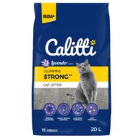 Katinų kraikas CALITTI STRONG, 20 l, su levandų kvapu, susiformuojantis į gumulėlius