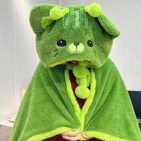 Alien Cat Cloak: Cozy Winter Design for Outdoor & Indoor Wear Children's Cloak green