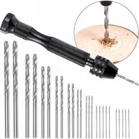 Black Handheld Mini Press Drill + Set of 25 Drill Bits 0.5-3mm for Wood Plastic DIY