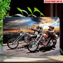 Vintage D Flat Easy Rider Chopper Motorcycle Retro Tin Sign  Classic Biker Movie Themed Metal Wall Decor with Sunset Citysca 20x30cm（7.8x11.8inch）