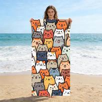 Cute Cartoon Cats Beach Towel, Super Absorbent Quick Dry Towel for Swimming Pool Travel Vacation W30*H60(CM)