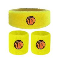 1 Set Kids Sports Headband Sweat Absorbing Embroidery Stretch Breathable Wristband Ball Boys Girls Knitted geltona